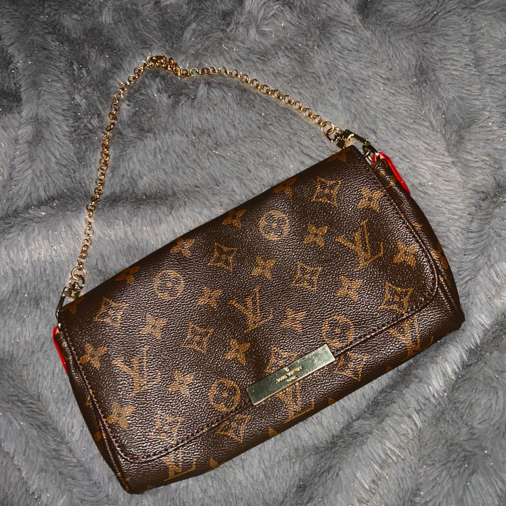 Louis Vuitton Brown Monogram Wristlet with Gold Chain